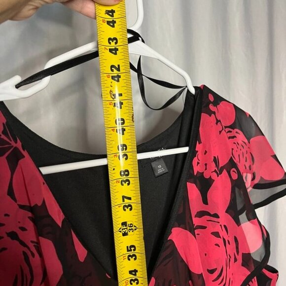 East 5th Red & Black Floral Chiffon Midi Dress Size 18 - Picture 5 of 13